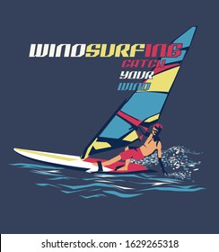 Windsurfing.  Windsurfer on sea landscape. Extreme sport.