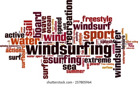 Windsurfing word cloud concept. Vector illustration