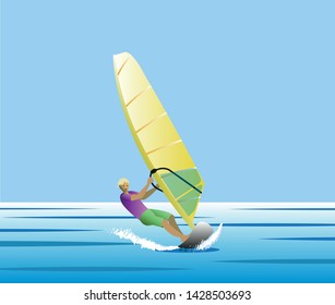 Windsurfing with yellow sail. Vector Illustration