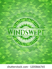 Windswept green emblem. Mosaic background