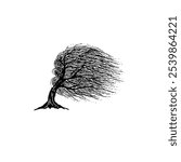 Windswept Tree Silhouettes Vector Illustration. Resilience Tree Symbol for logo or icon on business card, flyer, banner, poster.