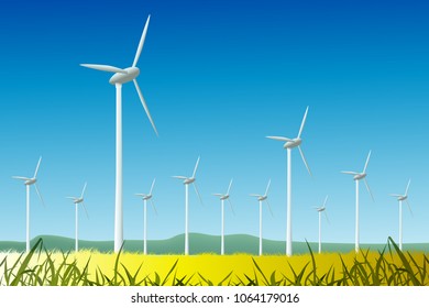 Windturbine landscape and blue sky in countryside graphic vector