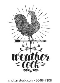 Windvane, Weather vane label. Weathercock icon or logo. Lettering vector illustration