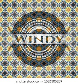 Windy arabic style badge. Arabesque decoration.