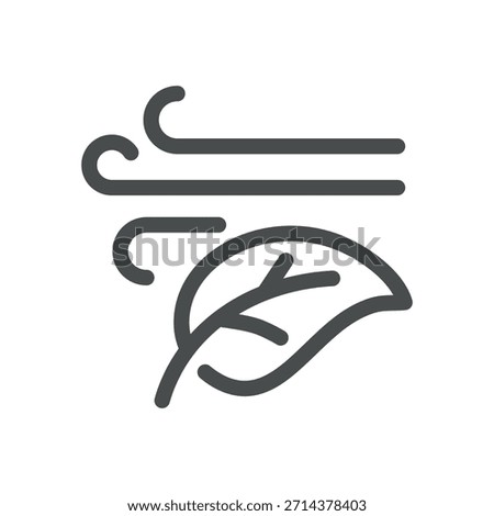 Windy Autumn Leaf Weather Icon. Fall season breeze, gust airflow and blustery forecast symbol for seasonal climate change.