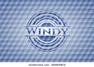 Windy blue emblem with geometric background. Vector Illustration. Detailed. 