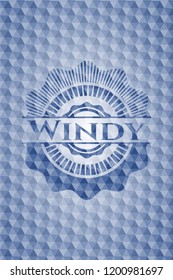 Windy blue hexagon badge.