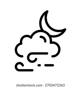 Windy Cloud mit Crescent Moon Icon Set - Stilvolle Nachtwetter-Symbole Sammlung für Apps, UI, und Web-Design
