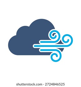 Ícone de nuvem de vento azul vetor plano projeto tempo tempestade símbolo ar sopro brisa clima gráfico elemento sinal