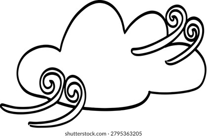 Windy Cloud with Swirl Wind Gust Breeze Outline Black and White Monochrome Line Art Hand Drawn Sketch Doodle Blustery Weather Icon Illustration