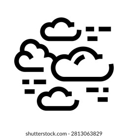 Windy clouds icon representing weather conditions and climate predictions, portraying air movement and atmospheric changes with a simple outline design