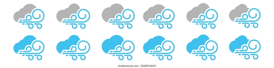 Icono de clima nublado de viento. Fuerte icono del clima soleado del viento. Símbolo de nube y viento en colores para aplicaciones y sitios web, ilustración vectorial