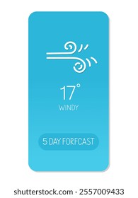 Windy conditions and temperature reading of 17 degrees displayed on a weather app interface