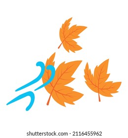 Windy day icon isometric vector. Yellow dry maple leaf flies in wind icon. Autumn stormy weather, strong wind