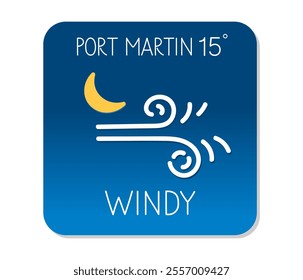 Windy evening forecast for Port Martin with temperature at 15 degrees