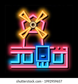 windy french mills neon light sign vector. Glowing bright icon windy french mills sign. transparent symbol illustration