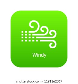 Windy icon green vector isolated on white background