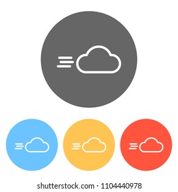 Windy icon. Linear, thin outline. Set of white icons on colored circles
