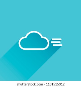 Windy icon. Linear, thin outline. Gray icon with long shadow in bottom left corner on blue background