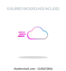 Windy icon. Linear, thin outline. Colorful logo concept with simple shadow on white. 10 different blurred backgrounds included