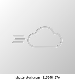 Windy icon. Linear, thin outline. Paper design. Cutted symbol. Pitted style