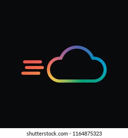 Windy icon. Linear, thin outline. Rainbow color and dark background