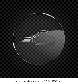 Windy icon. Linear, thin outline. Icon in circle glass bubble on dark transparent grid. Glass style