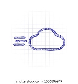 Windy icon. Linear, thin outline. Hand drawn sketched picture with scribble fill. Blue ink. Doodle on white background