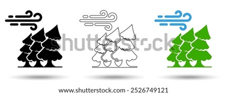 Windy icon. Windy icon on a white background, isolated. The icon has three uses in applications and websites. Vector illustration. Windy icon on a white background.
