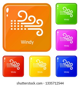 Windy icons set collection vector 6 color isolated on white background