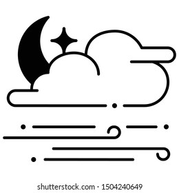 Windy night icon fill vector illustration 