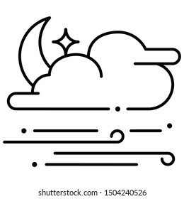 Windy night icon lineal vector illustration 