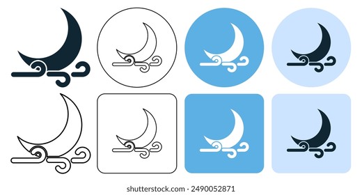 windy night, wind weather forecast breeze icon symbol stroke line and glyph