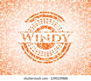 Windy orange mosaic emblem with background