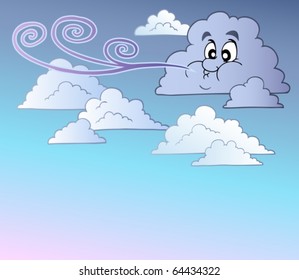 Cielo de viento con nubes de dibujos animados - ilustración vectorial.