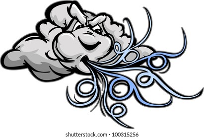 Windy Storm Cloud Mascot With Menacing Blowing Blowing Wind Cartoon Vector Image