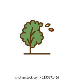 Windy tree and leaves filled outline icon, line vector sign, linear colorful pictogram isolated on white. Autumn season symbol, logo illustration. Pixel perfect vector graphics