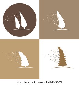 Windy Vector Tree Blowing. Set Of Icons