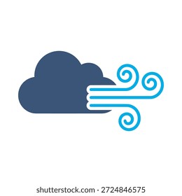 Windy weather cloud icon blue flat vector design air blow symbol storm breeze nature climate graphic element sign