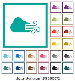 Windy weather flat color icons with quadrant frames on white background