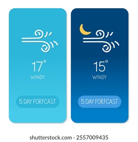 Windy weather forecast for daytime and nighttime conditions