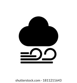 Icono del clima ventoso. Nubes con señal de viento. Signo de pronóstico negro. Ilustración vectorial.