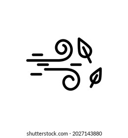 Icono lineal perfecto del píxel del tiempo de viento. pronóstico meteorológico de temporada de otoño, ilustración personalizable de la línea delgada meteorológica. Símbolo de contorno. Dibujo de contorno aislado de vectores de brisa fría. Trazo editable.