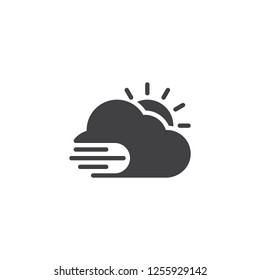 Windy weather vector icon. filled flat sign for mobile concept and web design. Cloud with wind blowing and sun simple solid icon. Symbol, logo illustration. Pixel perfect vector graphics