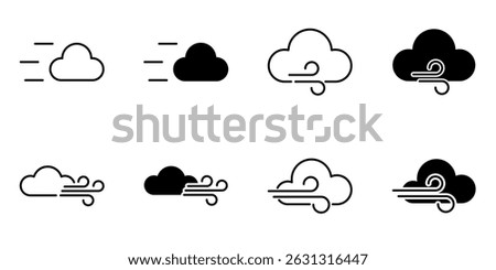 Windy weather, wind, blow icon set