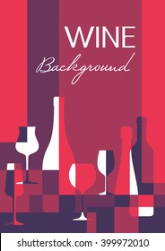 Wine abstract background in A4 vertical format. Bottles and glasses - vector illustration for creative design projects.