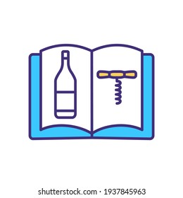 Wine accessories and storage RGB color icon. Corkscrew. Glass bottle. Serving and storing alcoholic drinks solutions. Bottle opener. Alcohol tasting experience. Isolated vector illustration