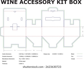 Kit de Accesorios de Vino Diseño de Caja DieCut Plantilla, Embalaje, Dimensiones