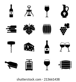 Wine alcohol drink black icons set isolated vector illustration