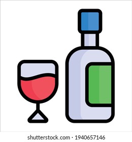 icono de línea plana de vino, alcohol                                                 